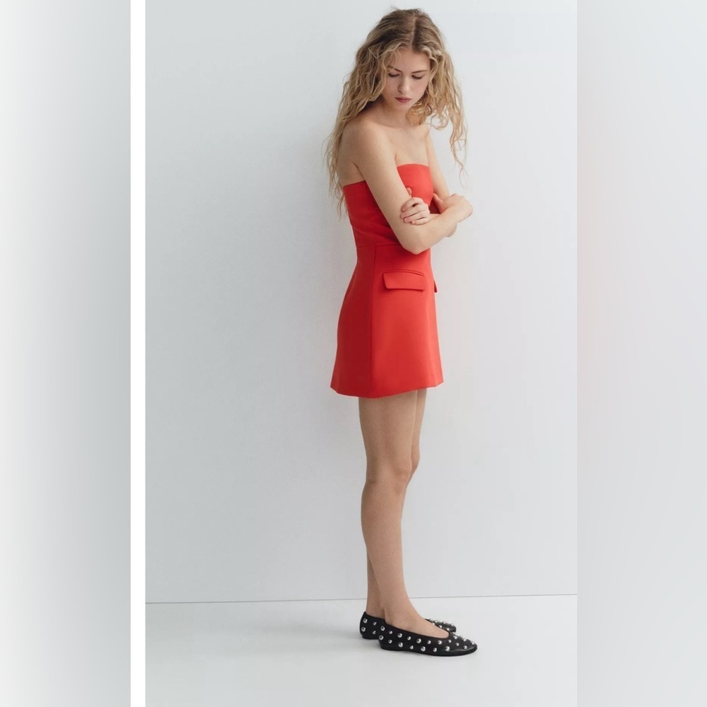 Zara STRAPLESS LAPEL DRESS - Picture 4 of 7